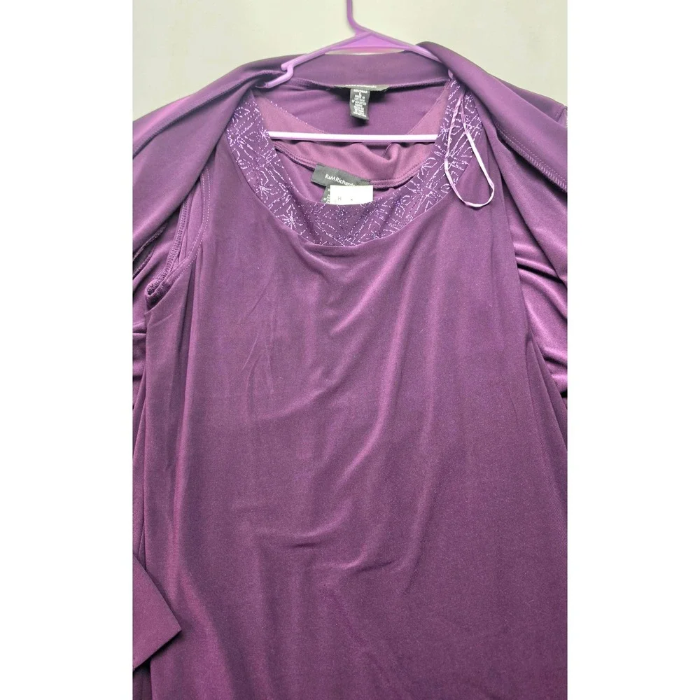 R&M Richards Womens Purple 2 Piece Dress Set Glitter Mesh Jacket Size L